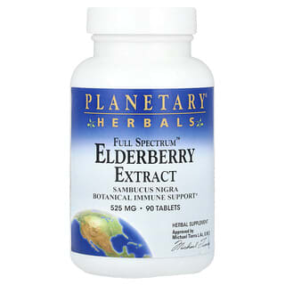 Planetary Herbals, Extrato de Sabugueiro Full Spectrum™, 1.050 mg, 90 Comprimidos (525 mg por Comprimido)