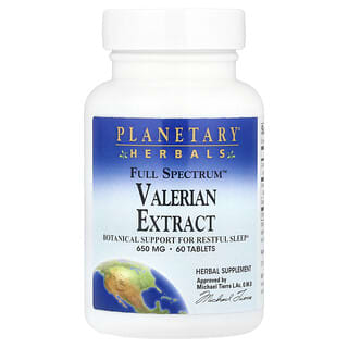 Planetary Herbals, Extracto de valeriana, espectro completo, 650 mg, 60 comprimidos