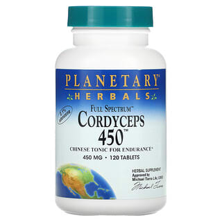 Planetary Herbals, Cordyceps 450, espectro completo, 450 mg, 120 Tabletas