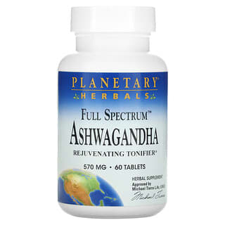 Planetary Herbals, Ashwagandha Amplo Espectro, 570 mg, 60 Comprimidos