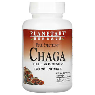 Planetary Herbals, Amplo Espectro, Chaga, 1.000 mg, 60 Comprimidos