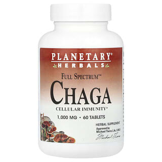 Planetary Herbals, Chaga, de espectro completo, 1,000 mg, 60 comprimidos