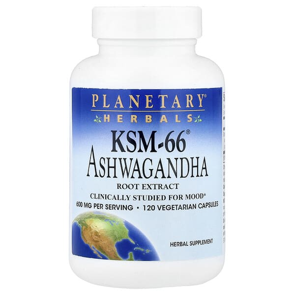 Planetary Herbals KSM-66® Ashwagandha Root Extract, 120 Vegetarian Capsules (300 mg per Capsule)