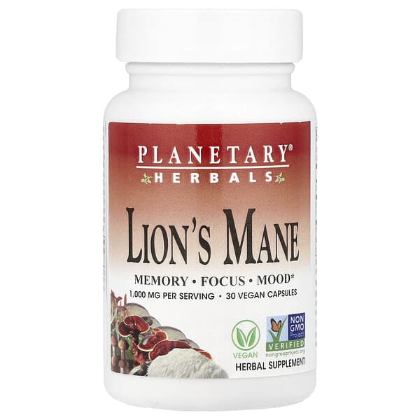 Planetary Herbals Lion's Mane, 30 Vegan Capsules (500 mg per Capsule)