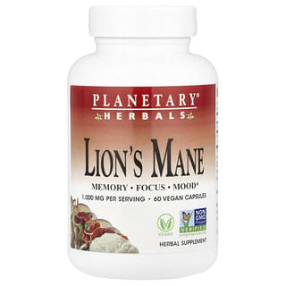 Planetary Herbals, Lion's Mane, 1,000 mg, 60 Vegan Capsules (500 mg per Capsule)