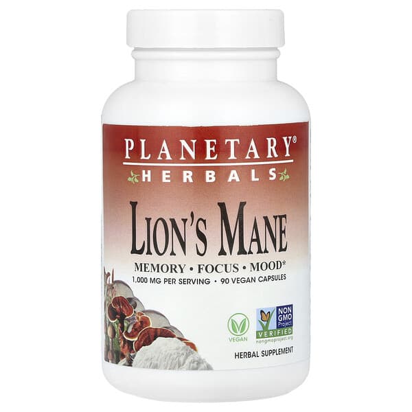 Planetary Herbals Lion's Mane, 90 Vegan Capsules (500 mg per Capsule)