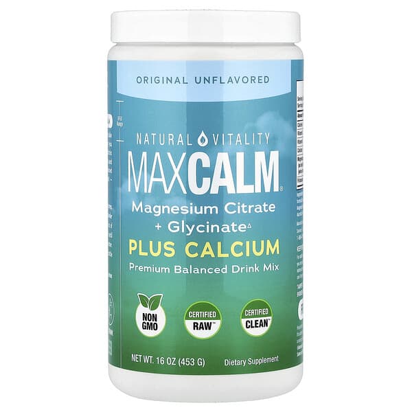 Natural Vitality, MaxCalm® Plus Calcium Premium Balanced Drink Mix, без добавок, 453 г