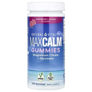 Natural Vitality, MaxCALM™, жевательные пастилки с цитратом и глицинатом магния, со вкусом малины и лимона, 120 жевательных пастилок (83 мг в 1 пастилке)