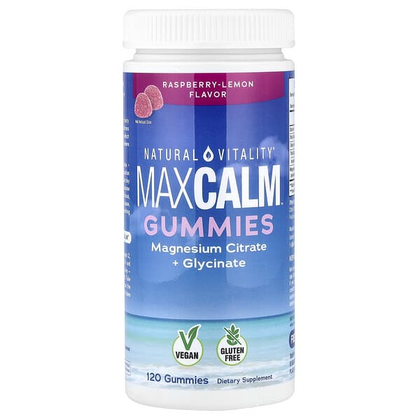 Natural Vitality, MaxCALM™, жевательные пастилки с цитратом и глицинатом магния, со вкусом малины и лимона, 120 жевательных пастилок (83 мг в 1 пастилке)