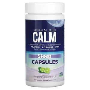 Natural Vitality, Calm, Cápsulas para dormir con aceite esencial de bergamota, 120 cápsulas