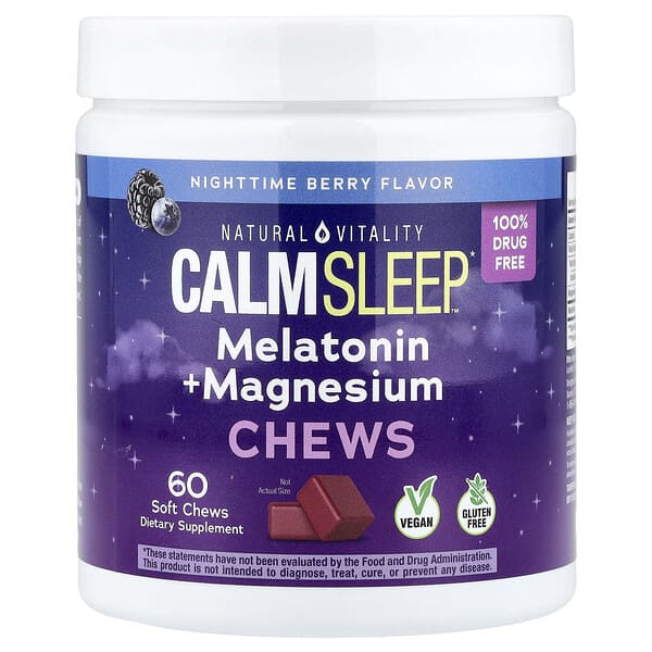 Natural Vitality, Calm Sleep™, 멜라토닌 + 마그네슘 츄, 나이트타임 베리 맛, 소프트츄 60개