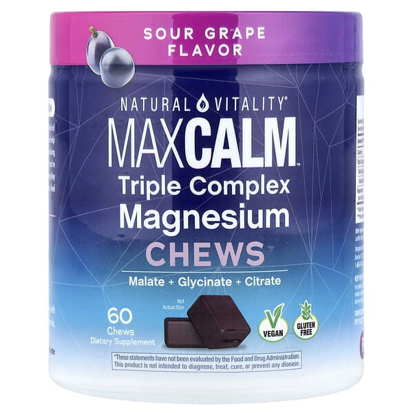 Natural Vitality, MaxCalm®, Triple Complex Magnesium Chews, Sour Grape, 60 Chews (150 mg per Chew) — product photo 1