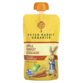 Pumpkin Tree Organics, Peter Rabbit Organics（ピーターラビットオーガニック）、オーガニック果実＆野菜ピューレ、リンゴ、ニンジン、カボチャ、125g（4.4オンス）