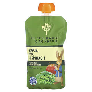 Pumpkin Tree Organics, Peter Rabbit Organics, органическое фруктовое и овощное пюре, яблоко, горох и шпинат, 125 г (4,4 унции)