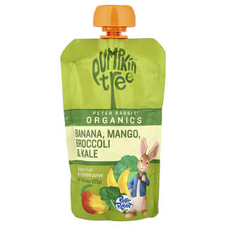 Pumpkin Tree Organics, Peter Rabbit Organics, Organik Meyve ve Sebze Püresi, Muz, Mango, Brokoli ve Kıvırcık Lahana, 125 g (4,4 oz)
