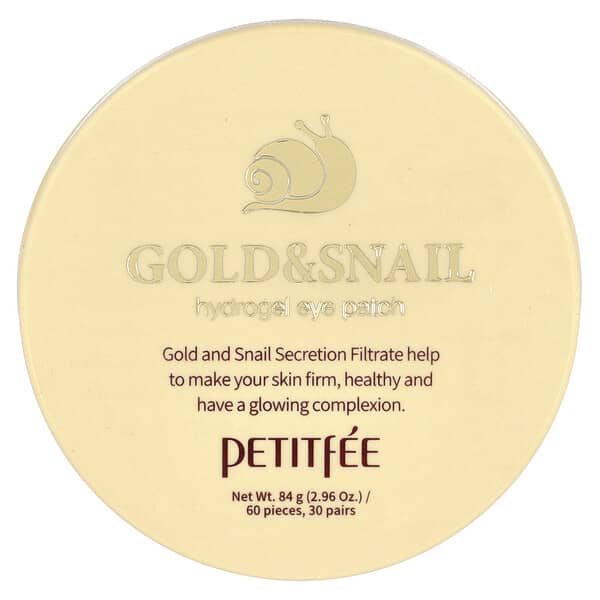 Petitfee, Parches de hidrogel con oro y baba de caracol para el contorno de los ojos, 60 parches