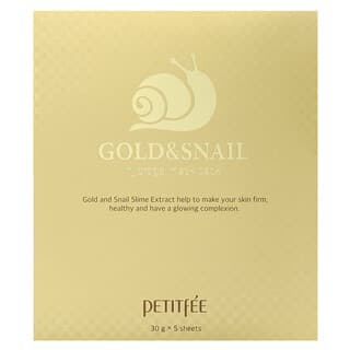 Petitfee, Gold & Snail Hydrogel Beauty Mask Pack, 5 Sheets, 30 g Each