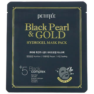 Petitfee, Conjunto de Máscaras de Hidrogel Pérola Negra e Ouro, 5 Folhas, 32 g Cada