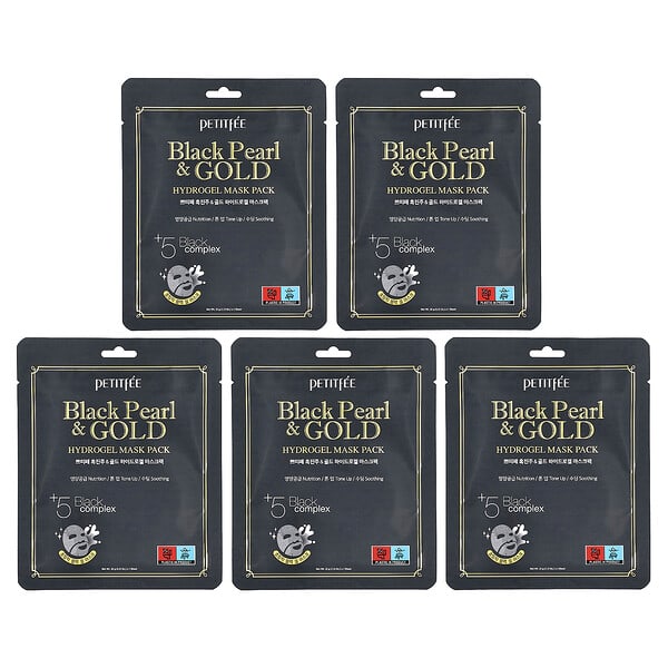 Petitfee, 블랙 펄 & 골드 하이드로겔 뷰티 마스크 팩, 5매, 각 32g(1.12oz)