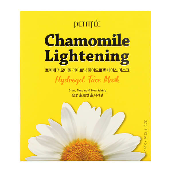 Petitfee, Chamomile Lightening, Hydrogel Beauty Face Mask, 5 Sheets, 1.12 oz (32 g) Each