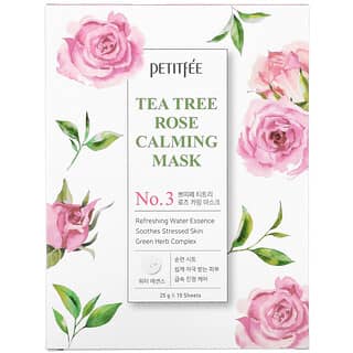 Petitfee, Успокаивающая косметическая маска с чайным деревом и розой, № 3, 10 шт. По 25 г