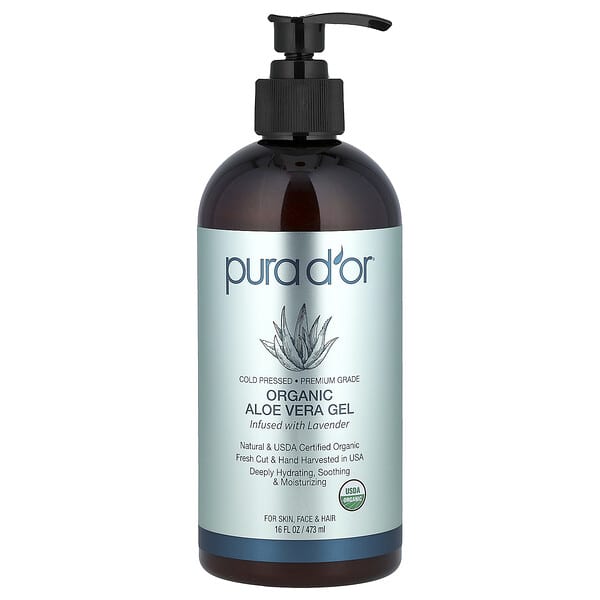 Pura D'or, 유기농 알로에베라 젤, 라벤더 함유, 473ml(16fl oz)
