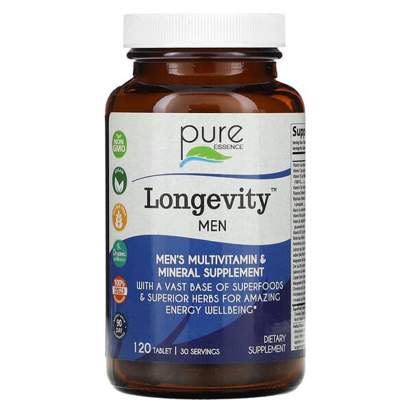 Pure Essence, Longevity Men, Mens Multivitamin & Mineral Supplement, 120 Tablet