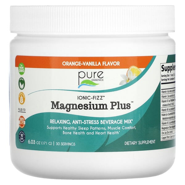 Pure Essence, Ionic-Fizz, Magnesium Plus, Orange-Vanilla, 6.03 oz (171 g)