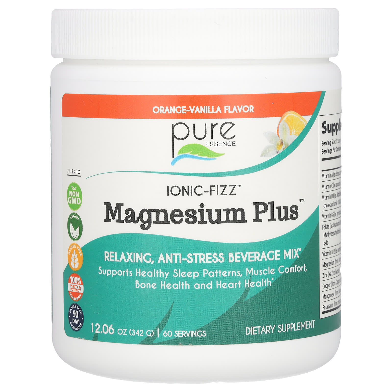 Pure Essence, Ionic-fizz Magnesium Plus, Orange-vanilla, 12.06 Oz (342 G)