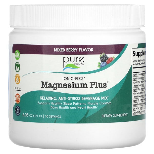 Pure Essence, Ionic-Fizz, Magnesium Plus, Mixed Berry, 6.03 oz (171 g)