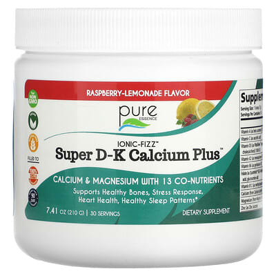Pure Essence, Ionic-Fizz™, Super D-K Calcium Plus™, Raspberry Lemonade, 7.41 oz (210 g)