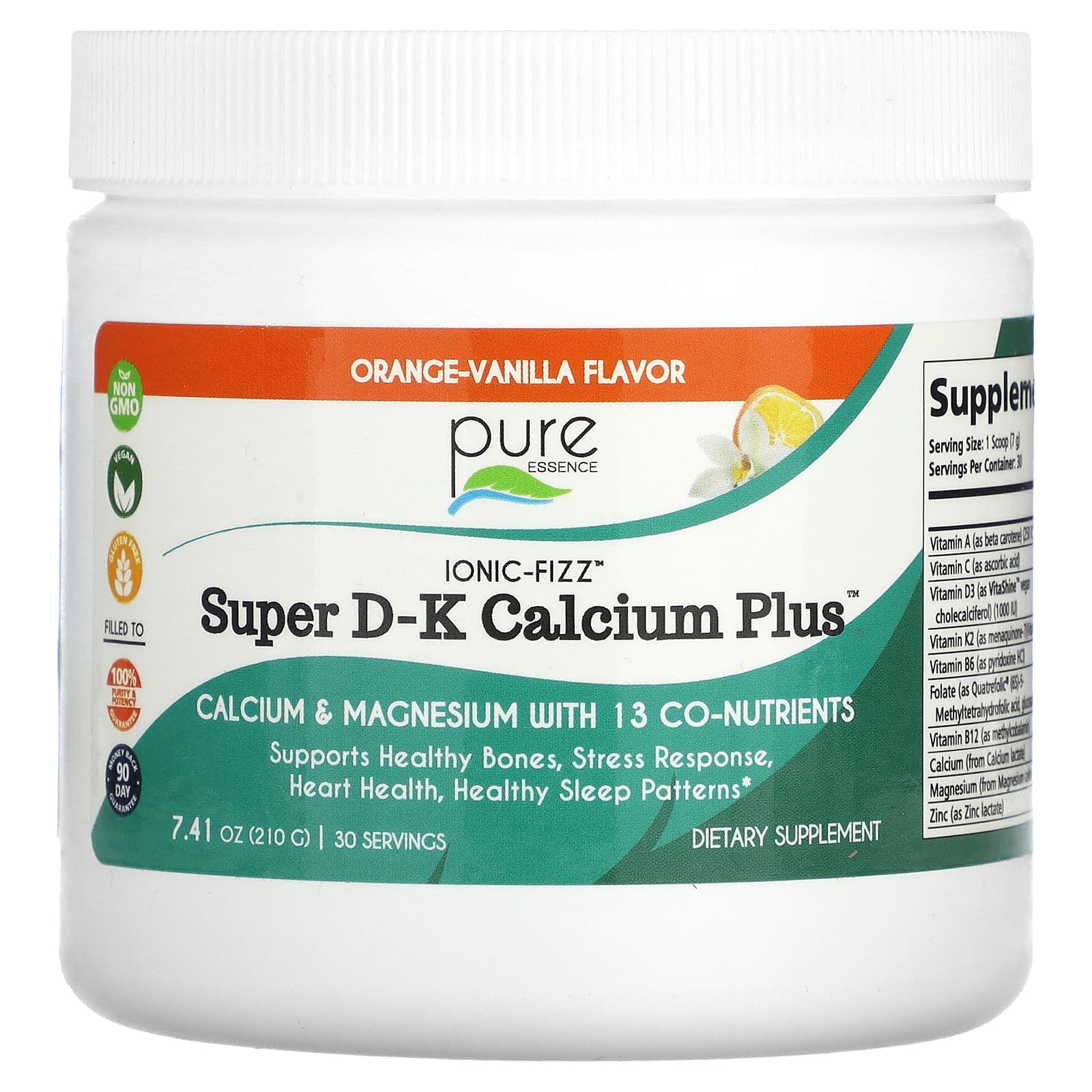 Pure Essence, Ionic-Fizz, Super D-K Calcium Plus, Orange-Vanilla, 7.41 ...