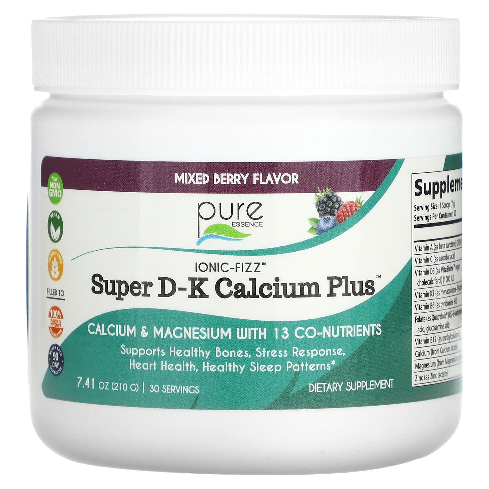 Pure Essence, Ionic-Fizz, Super D-K Calcium Plus, Mixed Berry, 7.41 oz ...