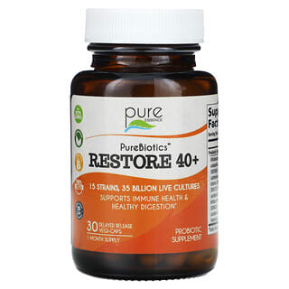 Pure Essence, PureBiotics, Restore 40+, Ergänzungsmittel zur Unterstützung des Immunsystems und der Verdauung ab 40, 30 pflanzliche Kapseln mit verzögerter Freisetzung