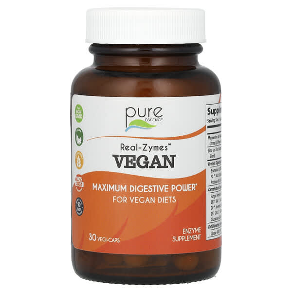 Pure Essence Real-Zymes, Vegan, 30 Vegi-Caps
