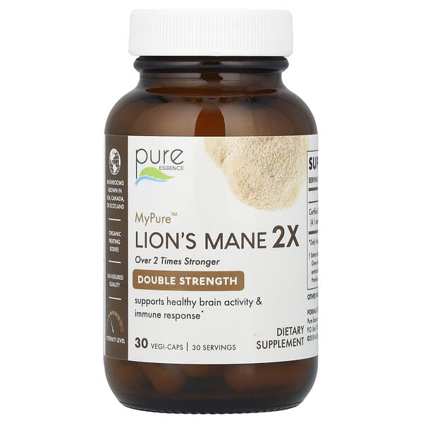 Pure Essence MyPure™, Lion's Mane 2X, 500 mg, 30 Vegi-Caps