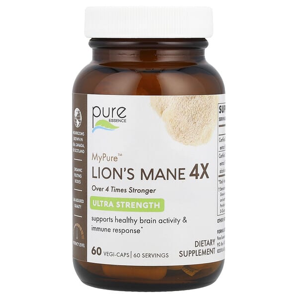 Pure Essence MyPure™, Lion's Mane 4X, Ultra Strength, 60 Vegi-Caps