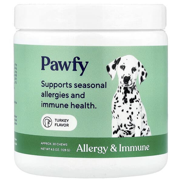 Pawfy, Allergy & Immune, For Dogs, 6 Months+, Turkey, 30 Chews, 4.5 oz (128 g) — product photo 1