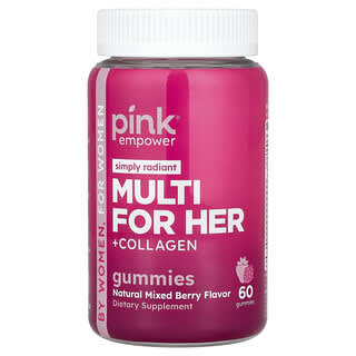 Pink‏, Simply Radiant Multi For Her + קולגן, תערובת פירות יער, 60 סוכריות גומי