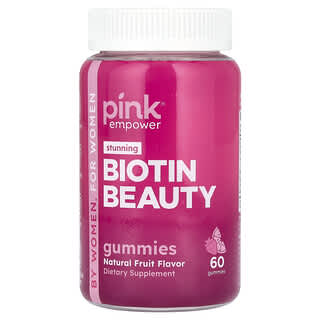 Pink, Stunning Biotin Beauty Gummies, Natural Fruit, 60 Gummies