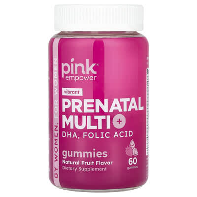 Pink, Prenatal Multi-Nutrient Gummies + DHA, Folic Acid, Natural Fruit Flavor, 60 Gummies