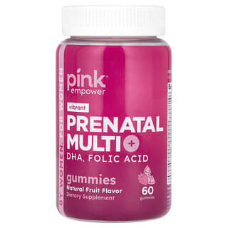 Pink, Multivitamines prénataux éclatants + DHA, Acide folique, Arômes naturels de fruits, 60 gommes