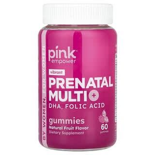 Pink, Gomitas multivitamínicas prenatales más DHA, Ácido fólico, Frutas naturales, 60 gomitas