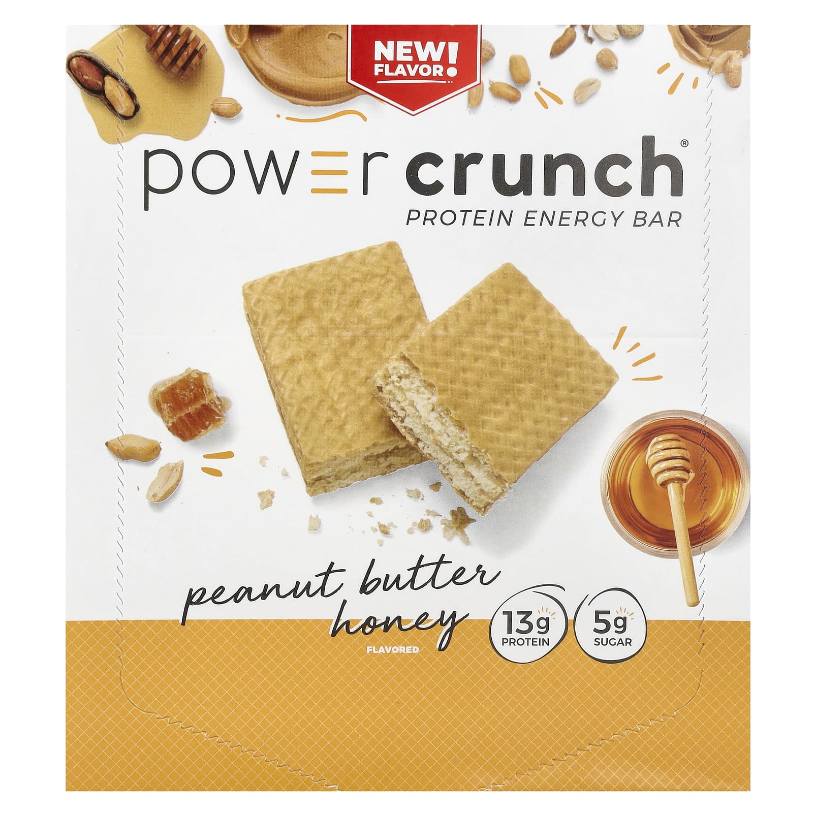 BNRG, Power Crunch（パワークランチ）プロテインエナジーバー、ピーナッツバターハニー、12本、各40g（1.4オンス）