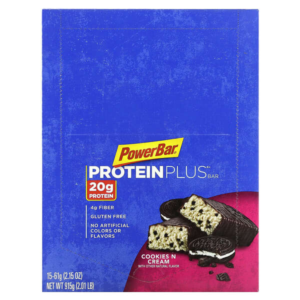 PowerBar, Protein Plus Bar（プロテインプラスバー）、クッキー＆クリーム、15本、各61g（2.15オンス）