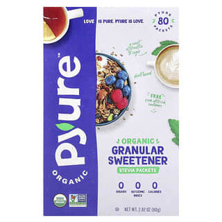 Pyure, Édulcorant stévia granulaire biologique, Substitut de sucre, Keto, 80 sachets, 1 g chacun