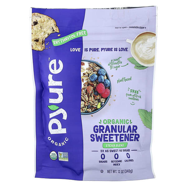 Pyure, 有機粒狀甜葉菊甜味劑混合物，通用代糖，生酮，12 盎司（340 克）