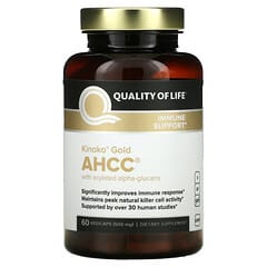 Quality of Life Labs, Kinoko Gold AHCC com Alpha-Glucans Acetilados, 60 Cápsulas Vegetais