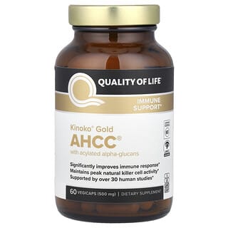 Quality of Life, Kinoko® Gold AHCC® с ацилированными альфа-глюканами, 60 растительных капсул