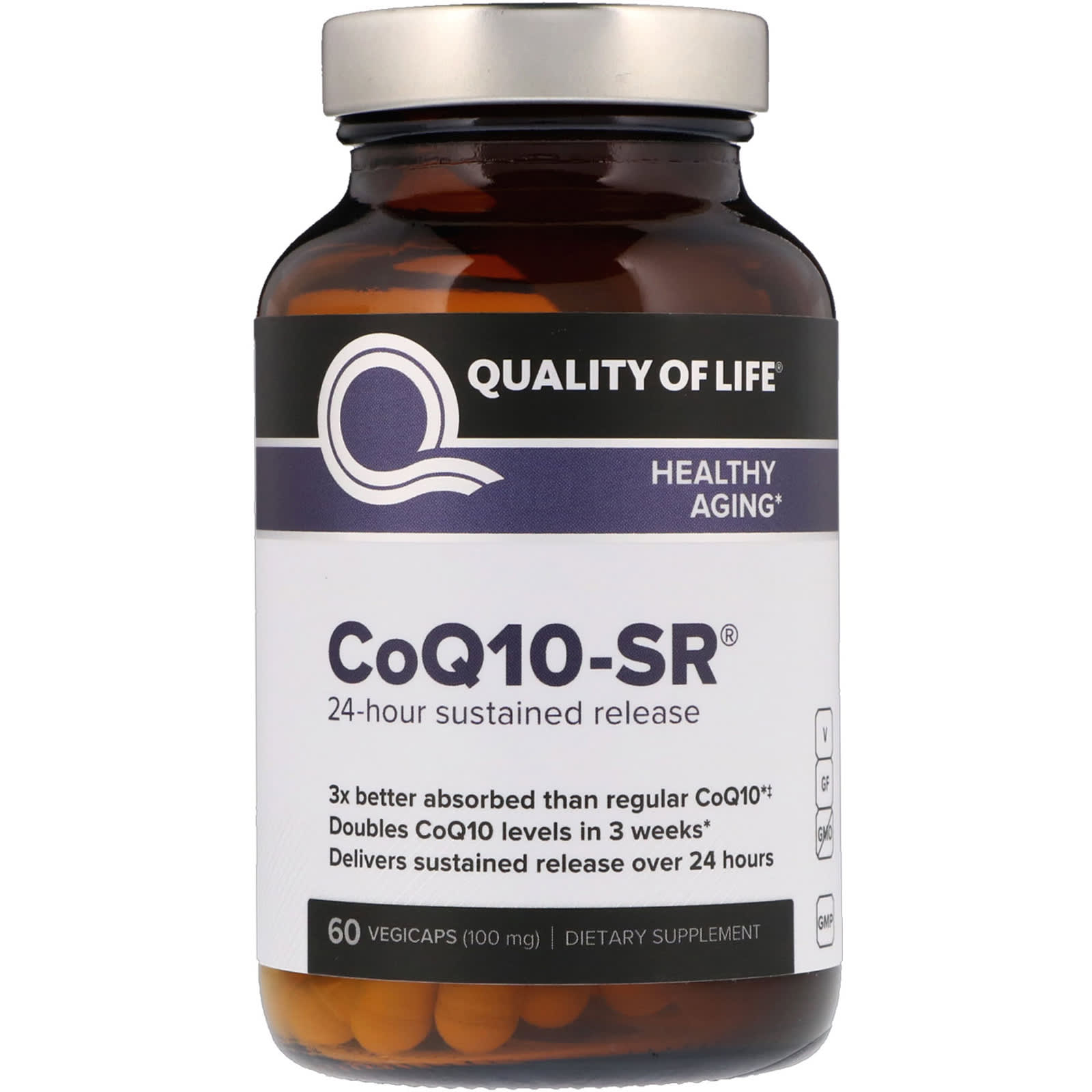 Quality of Life Labs, CoQ10SR, 100 mg, 60 Vegicaps